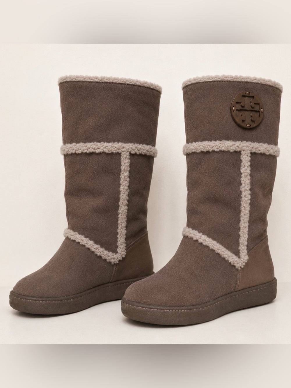🩶 Tory Burch Amelie Gray Shearling-Lined Suede Boots Size 8–8.5 (Est.)